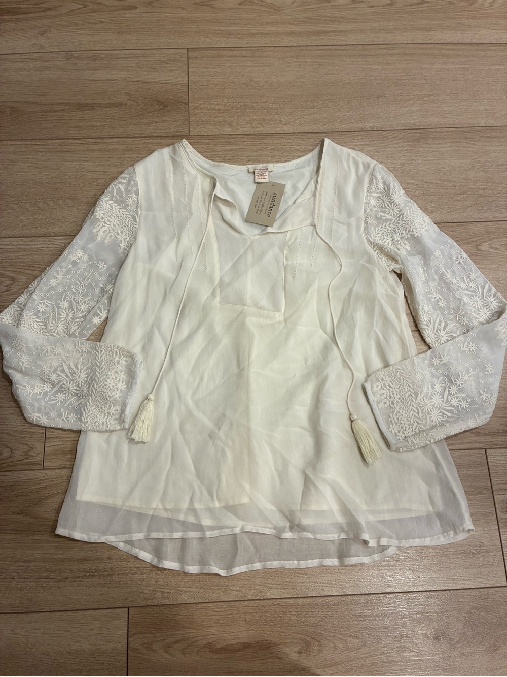 NWT Sundance Women’s Poetic License Top Embroidered Lace Tassel Size S - Picture 2 of 7